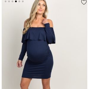 Navy pink blush maternity dress